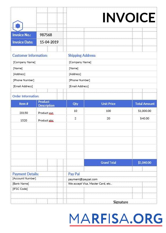 Blank Non Tax Invoice Template